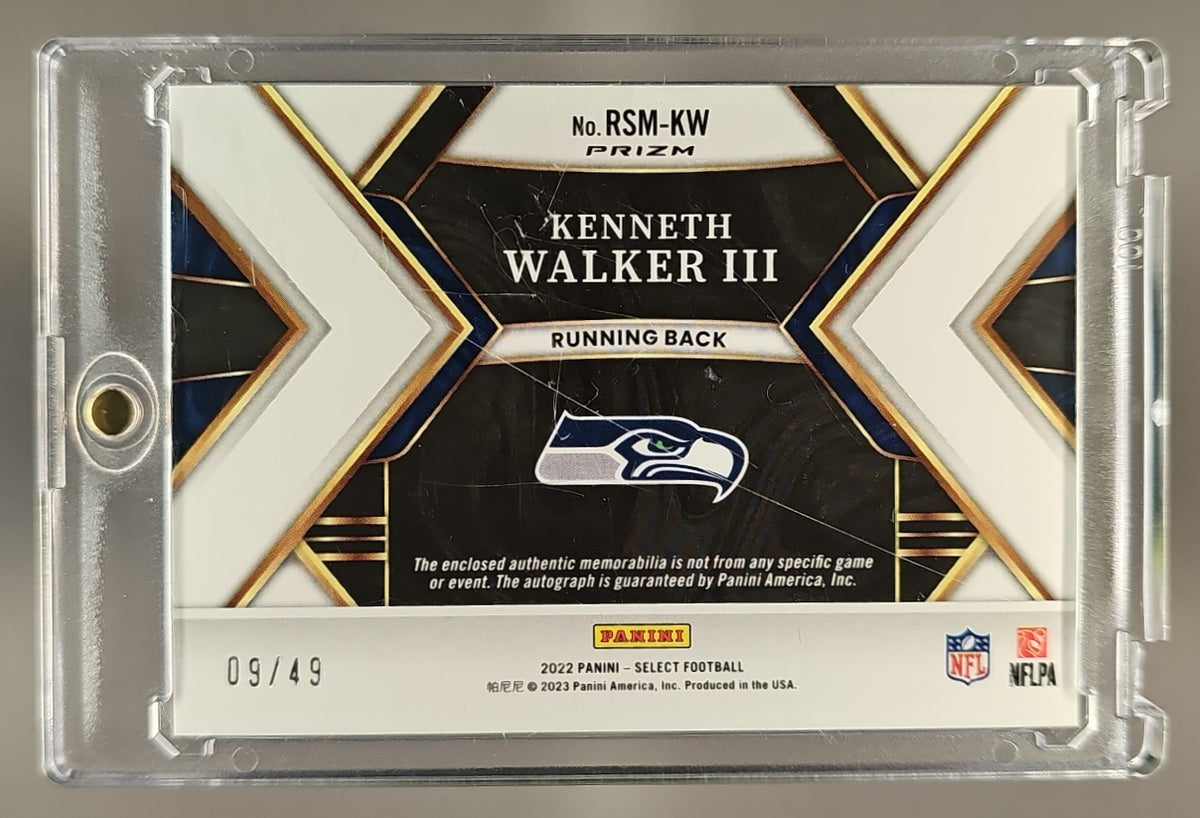 2022 Panini Select Kenneth Walker III Rookie Signature Mem Purple Prizm /49 RPA