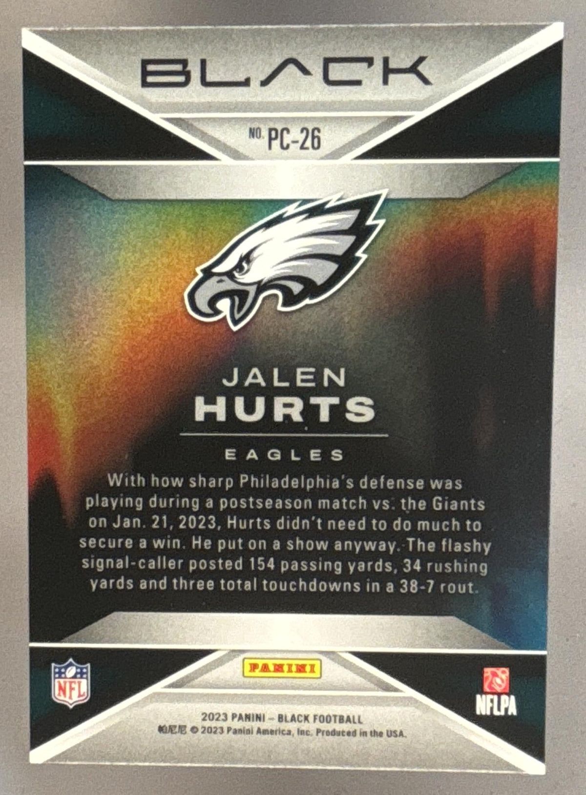 2023 Panini Black Jalen Hurts #PC-26 Prolific Eagles
