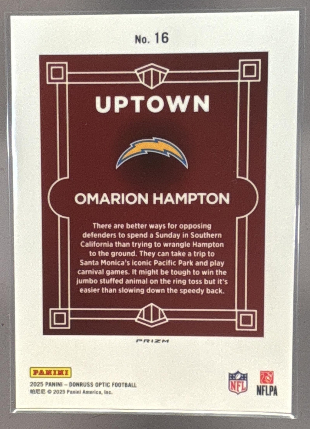 2025 Panini Donruss Optic Omarion Hampton #16 Uptown RC SSP Chargers