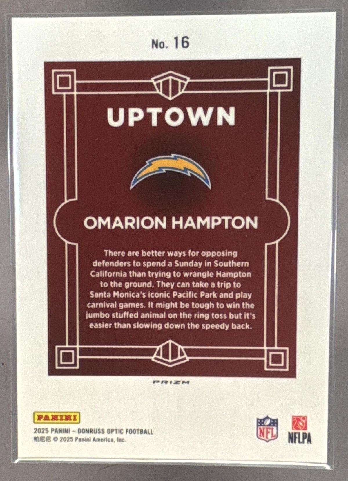2025 Panini Donruss Optic Omarion Hampton #16 Uptown RC SSP Chargers