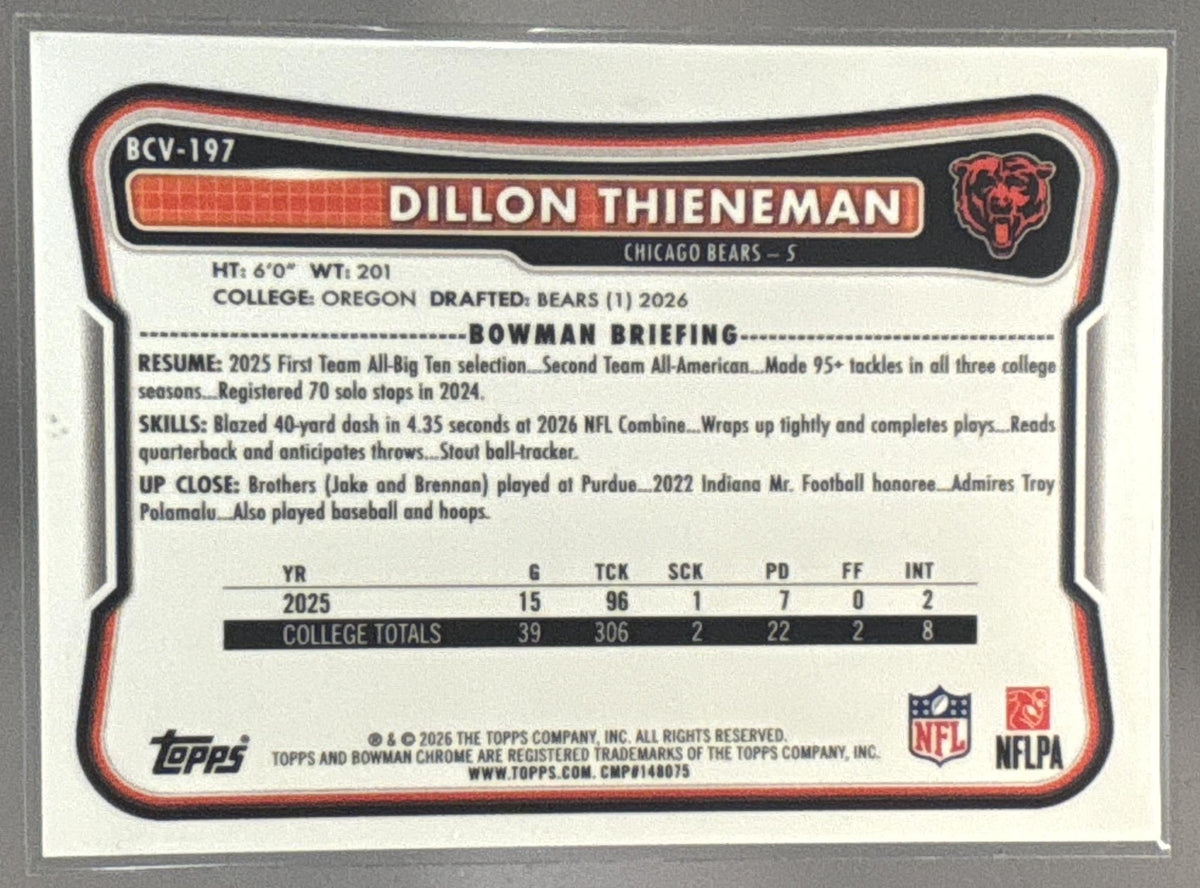 2026 Bowman Dillon Thieneman Chrome NFL Green Reptilian Refractor /99 RC