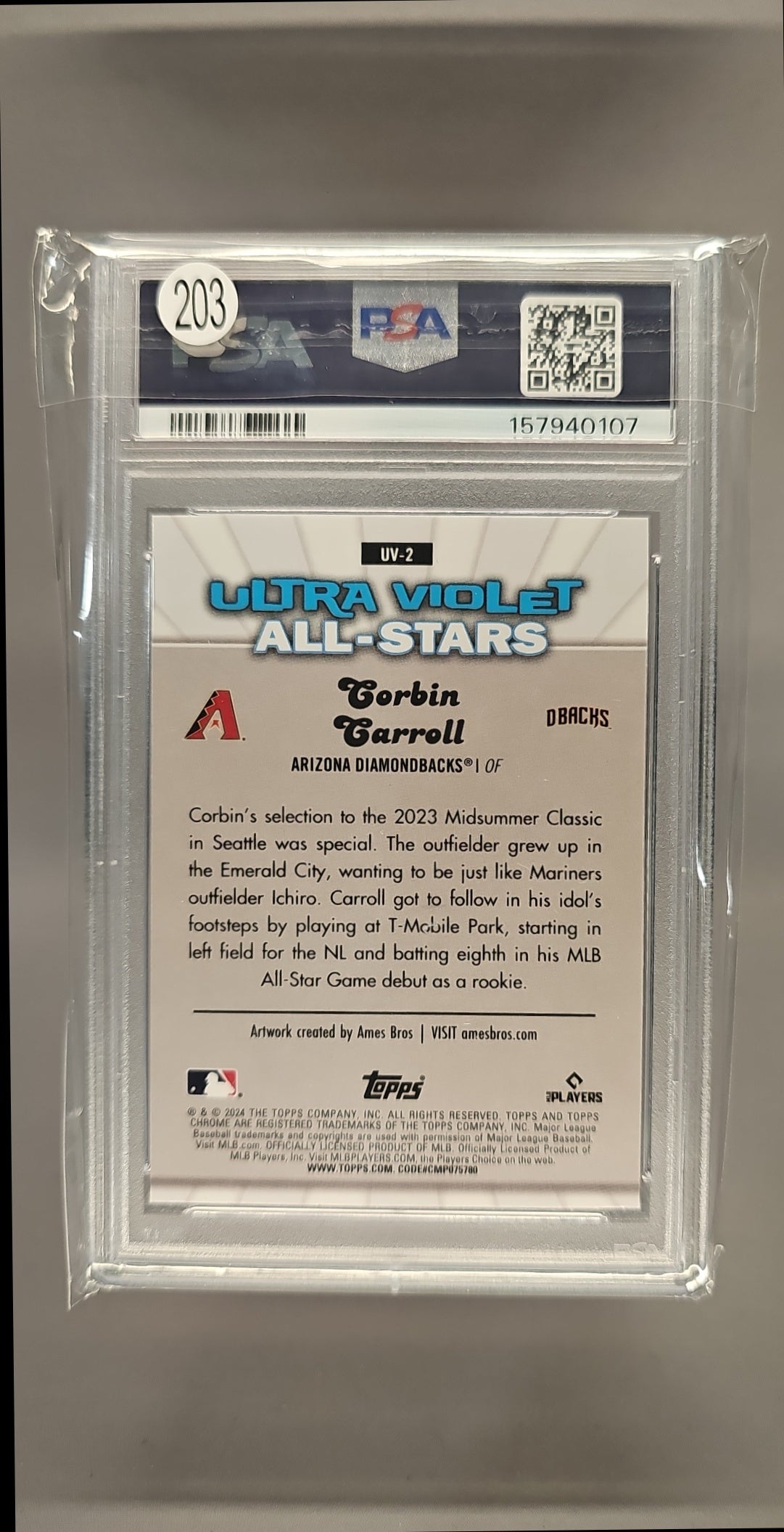 2024 Topps Chrome Corbin Carroll #UV-2 Ultraviolet All Stars Diamondbacks PSA 10