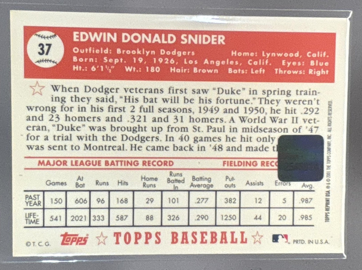 2001 Topps Archives Brooklyn Dodgers Duke Snider Auto