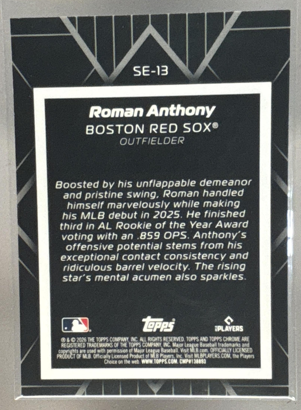 2026 Topps Chrome Roman Anthony #SE-13 Shadow Etch RC Red Sox