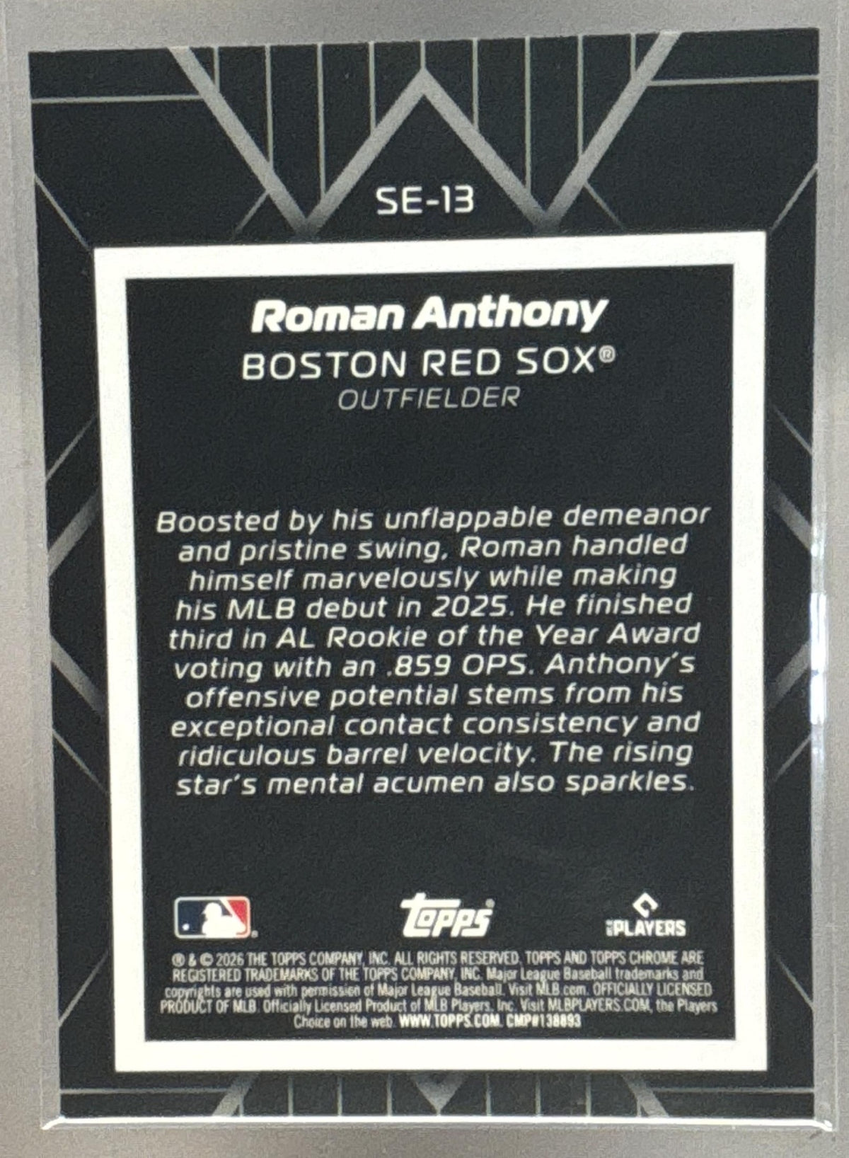 2026 Topps Chrome Roman Anthony #SE-13 Shadow Etch RC Red Sox