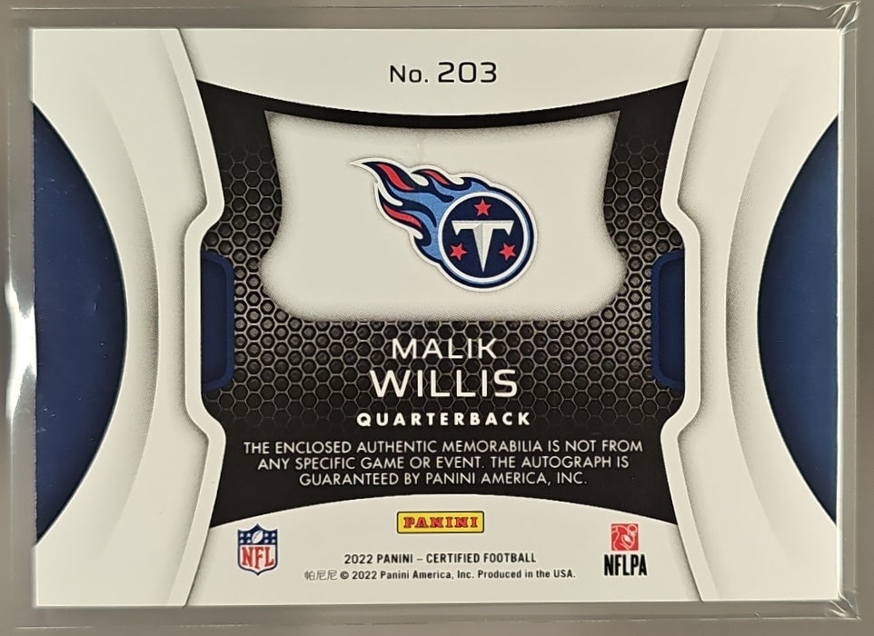 2022 Panini Certified Malik Willis #203 Mirror Orange /75 RPA Freshman Fabric