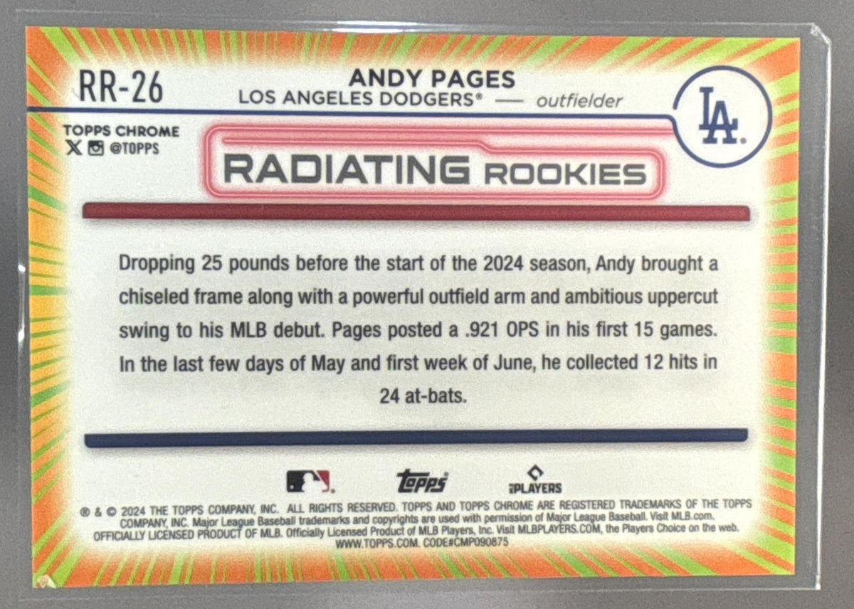 2024 Topps Chrome Update Andy Pages #RR-26 Radiating Rookies RC Dodgers