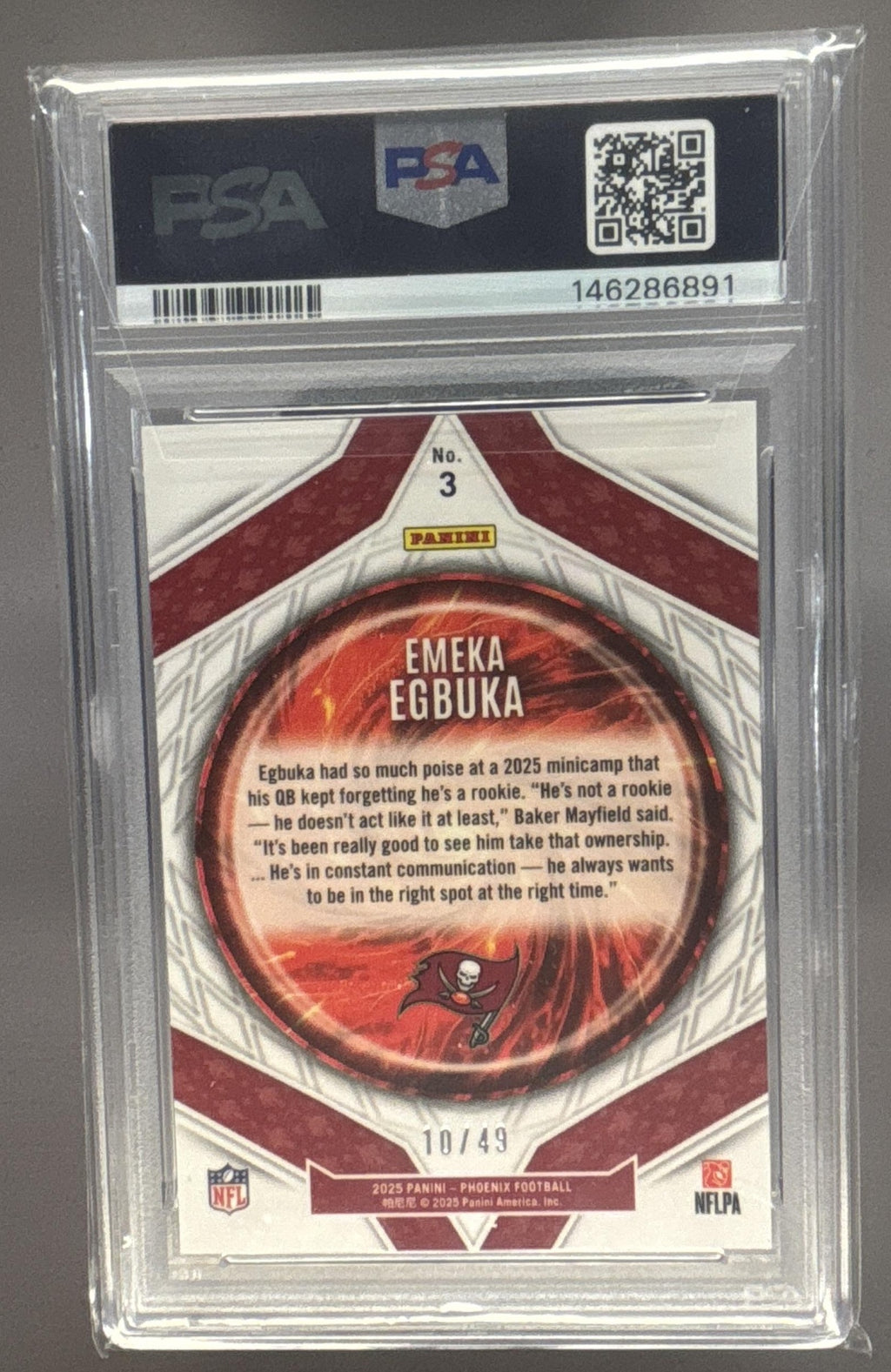 2025 Panini Phoenix Emeka Egbuka #3 Paragon Green Lazer Prizm /49 RC PSA 9