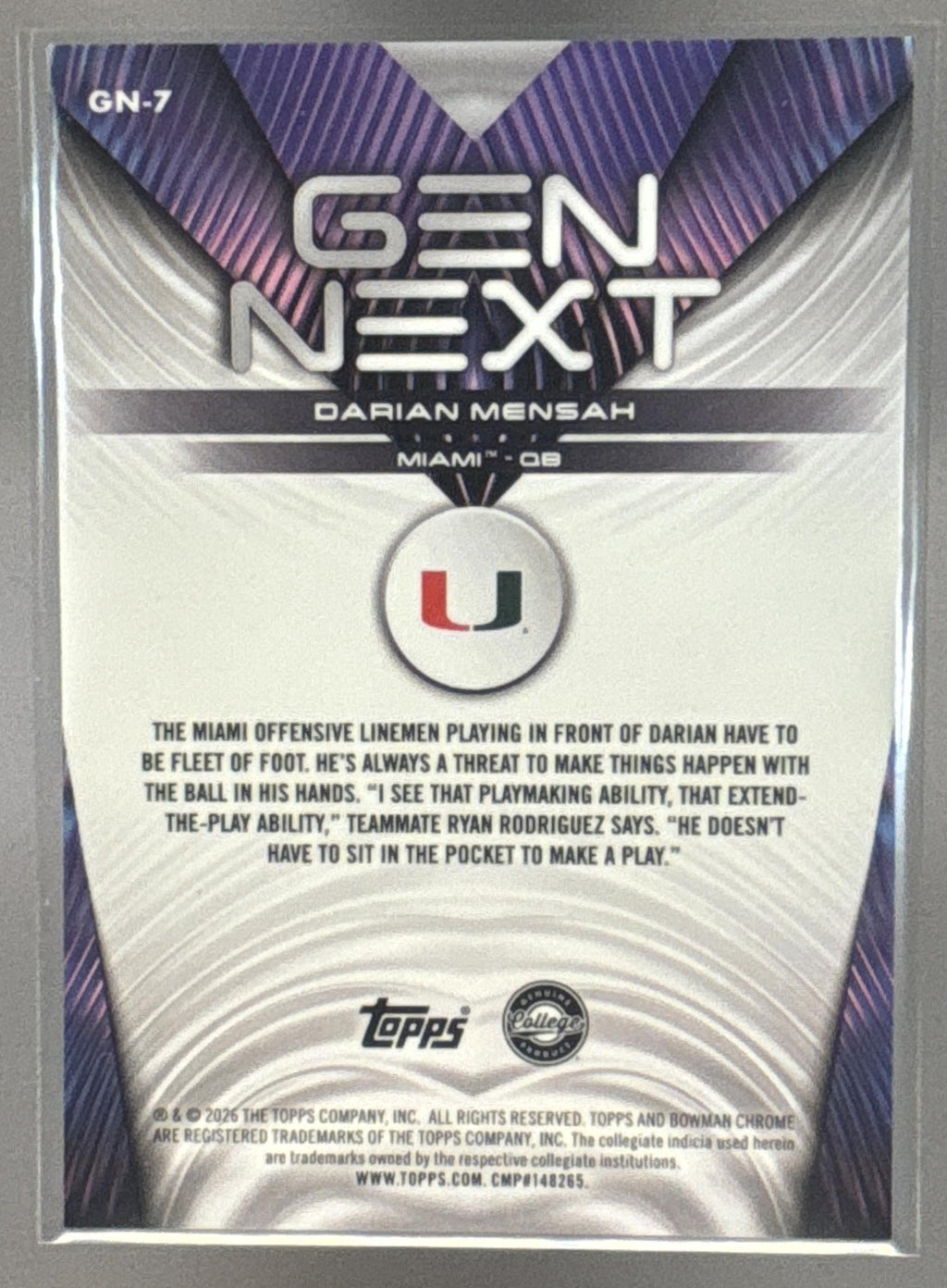 2026 Bowman Darian Mensah #GN-7 Gen Next Chrome Orange Refractor /25