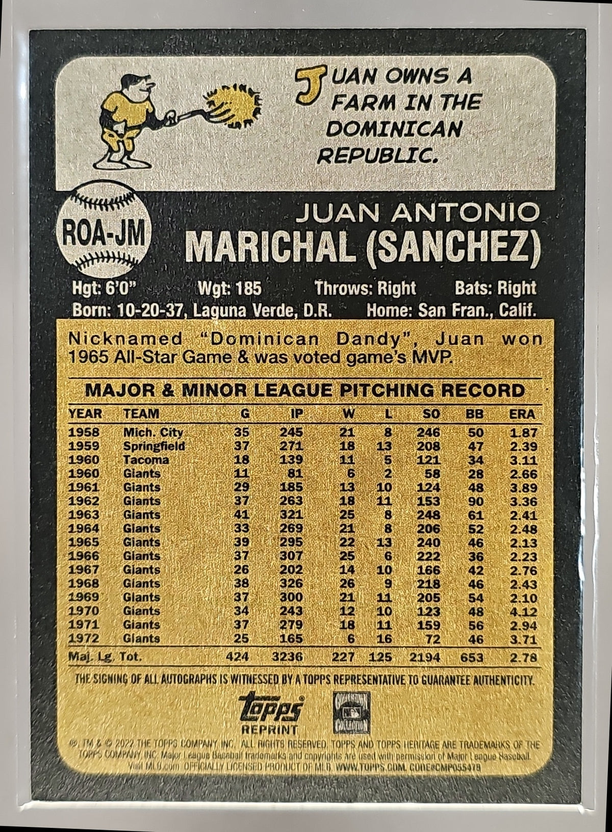 2022 Topps Heritage Juan Marichal #ROA-JM Real One Auto High Number Giants