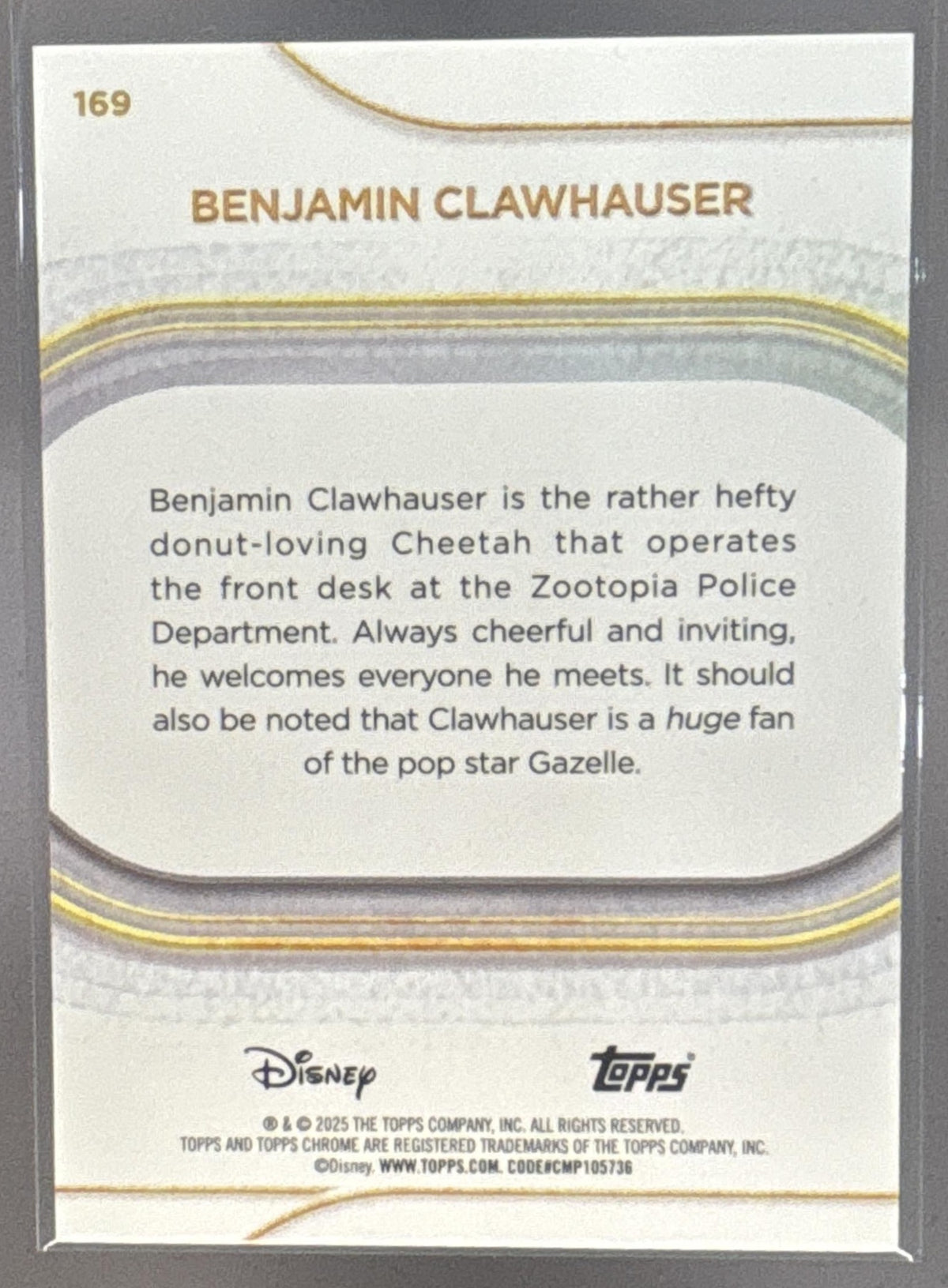 2025 Topps Chrome Disney Benjamin Clawhauser #169 White Refractor 23/30