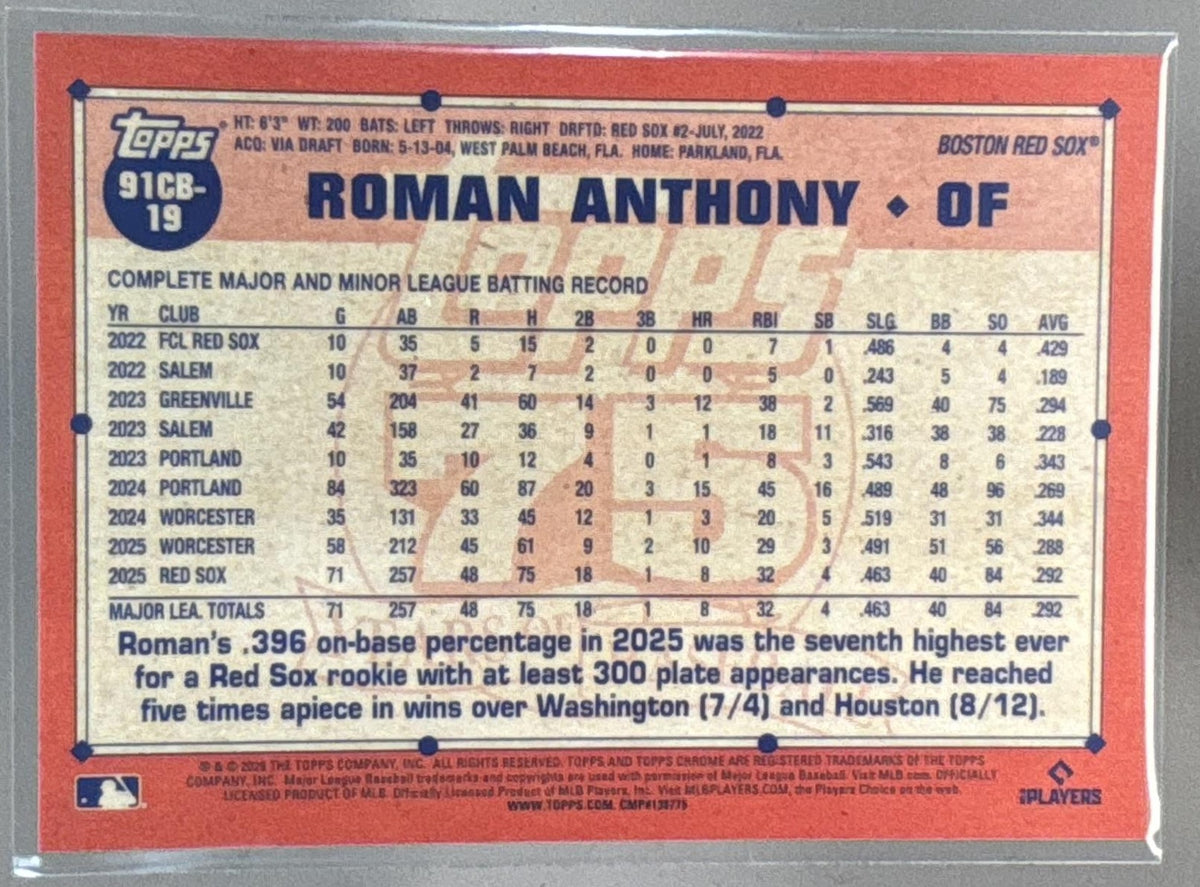 2026 Topps Chrome LogoFractor Roman Anthony 1991 Orange Refractor /25 RC