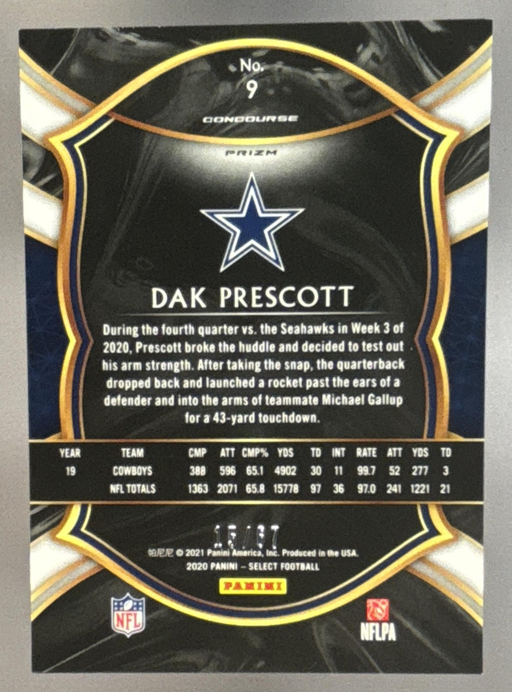 2020 Panini Select Dak Prescott #9 Dragon Scale Prizm 15/67 Concourse Cowboys
