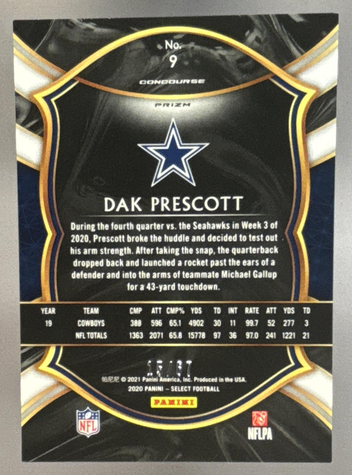 2020 Panini Select Dak Prescott #9 Dragon Scale Prizm 15/67 Concourse Cowboys