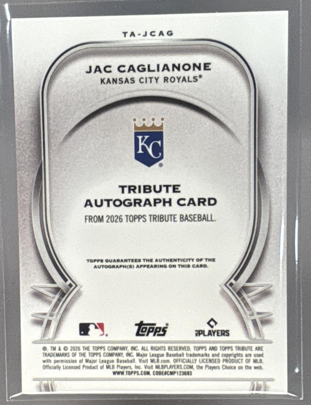 2026 Topps Tribute Jac Caglianone #TA-JCAG Auto Green 69/99 RC Royals