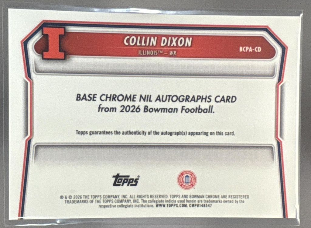 2026 Bowman Collin Dixon #BCPA-CD Chrome Auto Black Refractor /10 1st Prospect