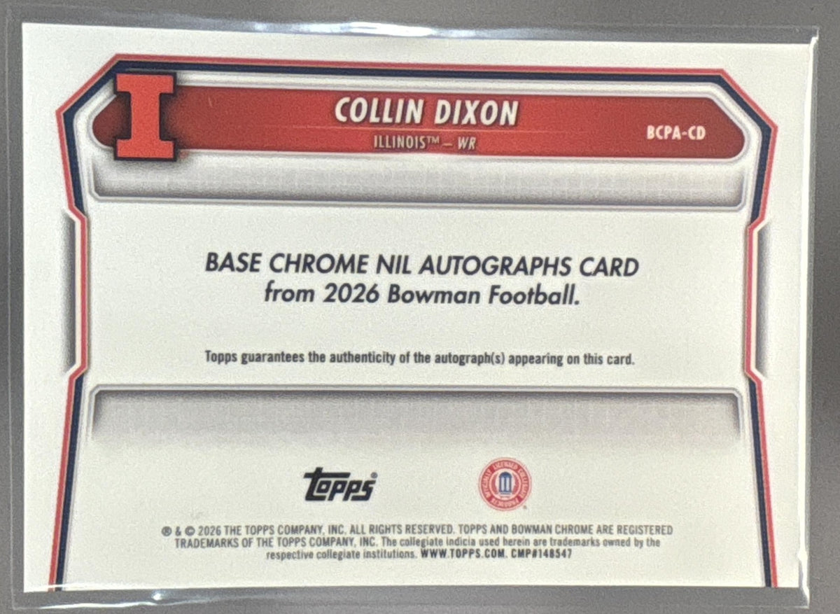2026 Bowman Collin Dixon #BCPA-CD Chrome Auto Black Refractor /10 1st Prospect