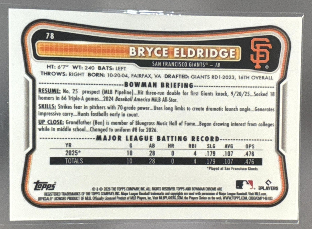 2026 Bowman Chrome Mega Box Bryce Eldridge #78 Blue Mojo Refractor /150 RC