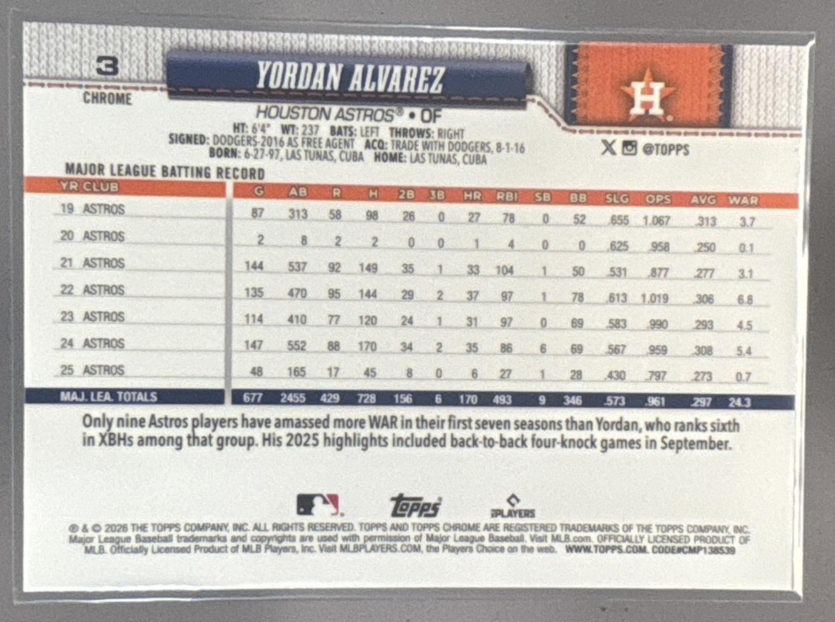 2026 Topps Chrome Sapphire Yordan Alvarez #3 Astros
