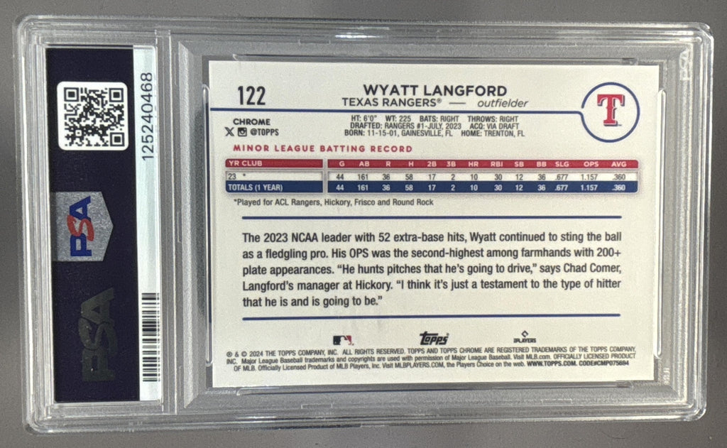 2024 Topps Chrome Wyatt Langford #122 Magenta Speckle Refractor /350 RC PSA 10