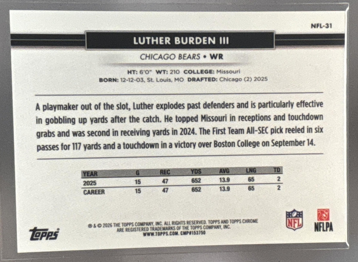 2026 Topps NSCC Collection Luther Burden III #NFL-31 NFL Gold Refractor 42/50