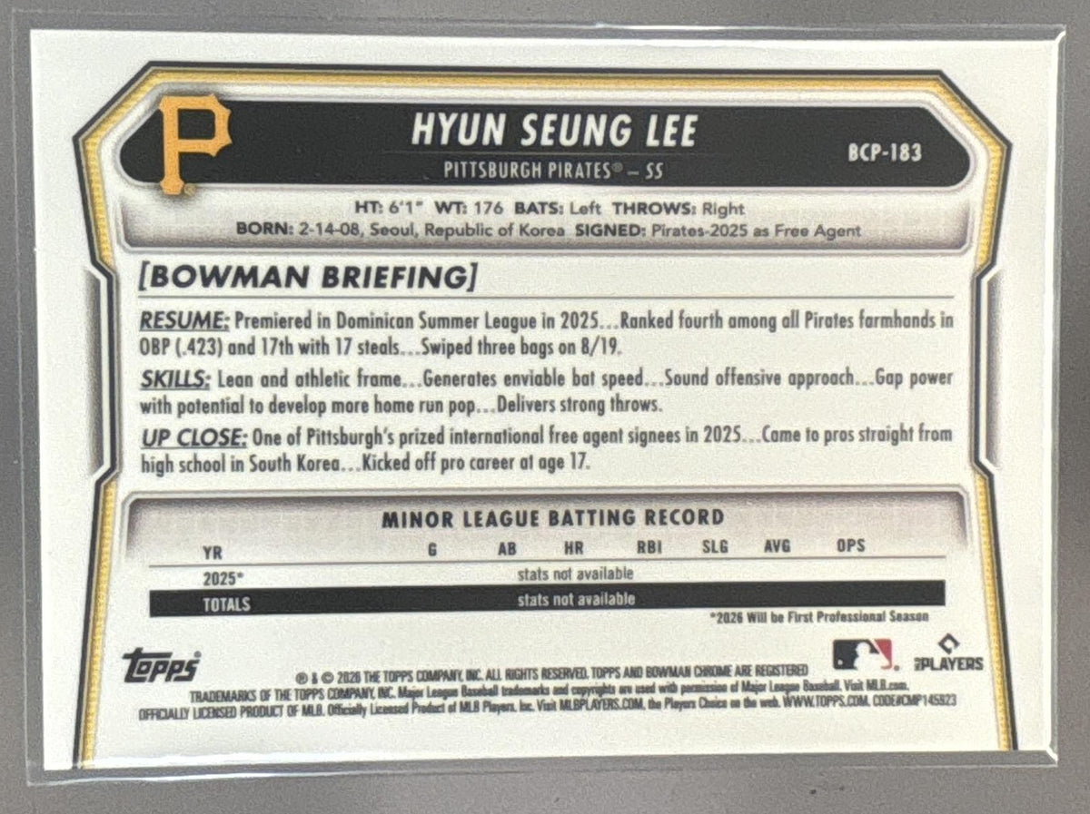 2026 Bowman Chrome Hyun Seung Lee #BCP-183 Blue Refractor /150 1st Prospect