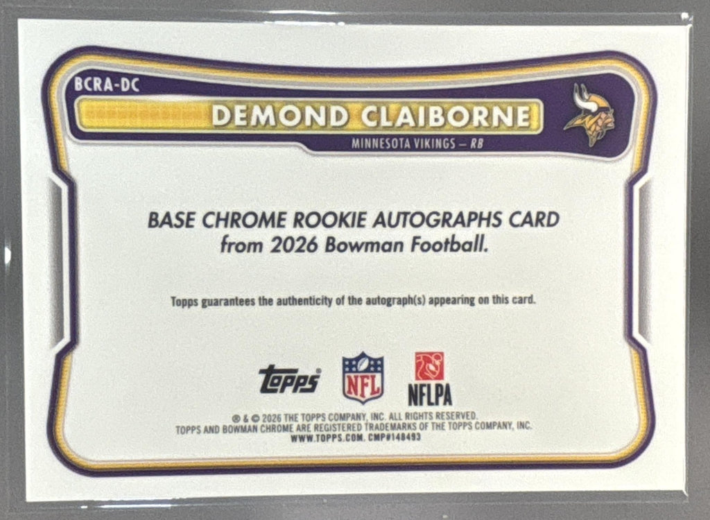2026 Bowman Demond Claiborne #BCRA-DC Chrome Rookie Auto Green Refractor /99 RC