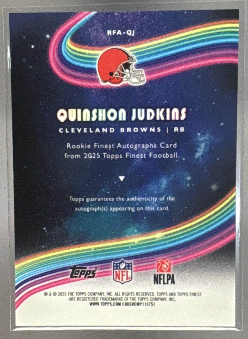 2025 Topps Finest Quinshon Judkins #RFA-QJ Rookie Auto RC Browns