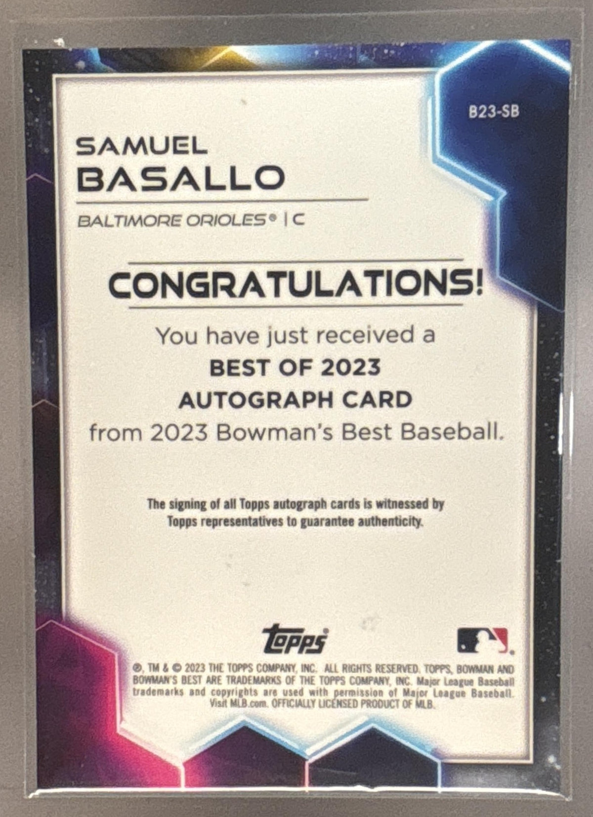 2023 Bowman's Best Samuel Basallo #B23-SB Best of Auto Orioles