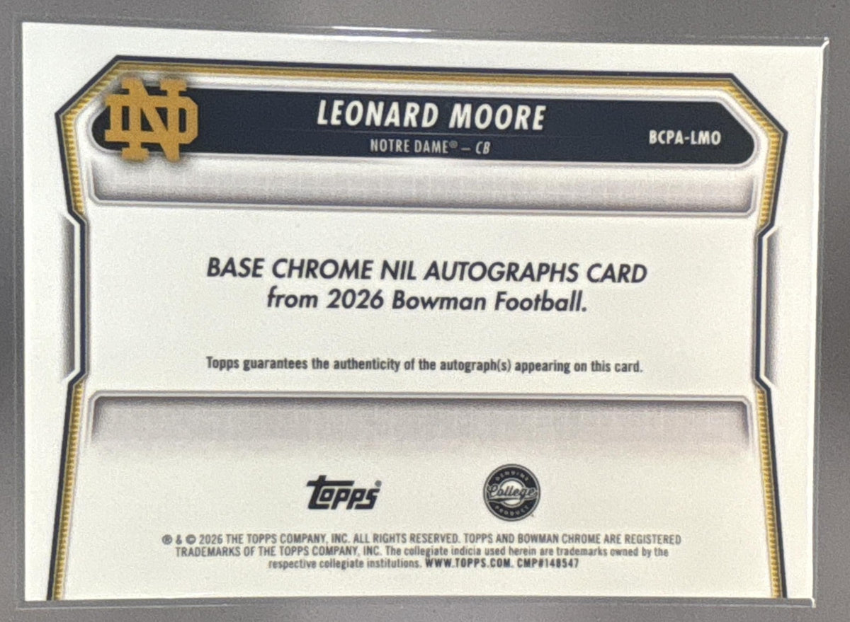 2026 Bowman Leonard Moore #BCPA-LMO Chrome Auto Mojo Refractor 1st Prospect