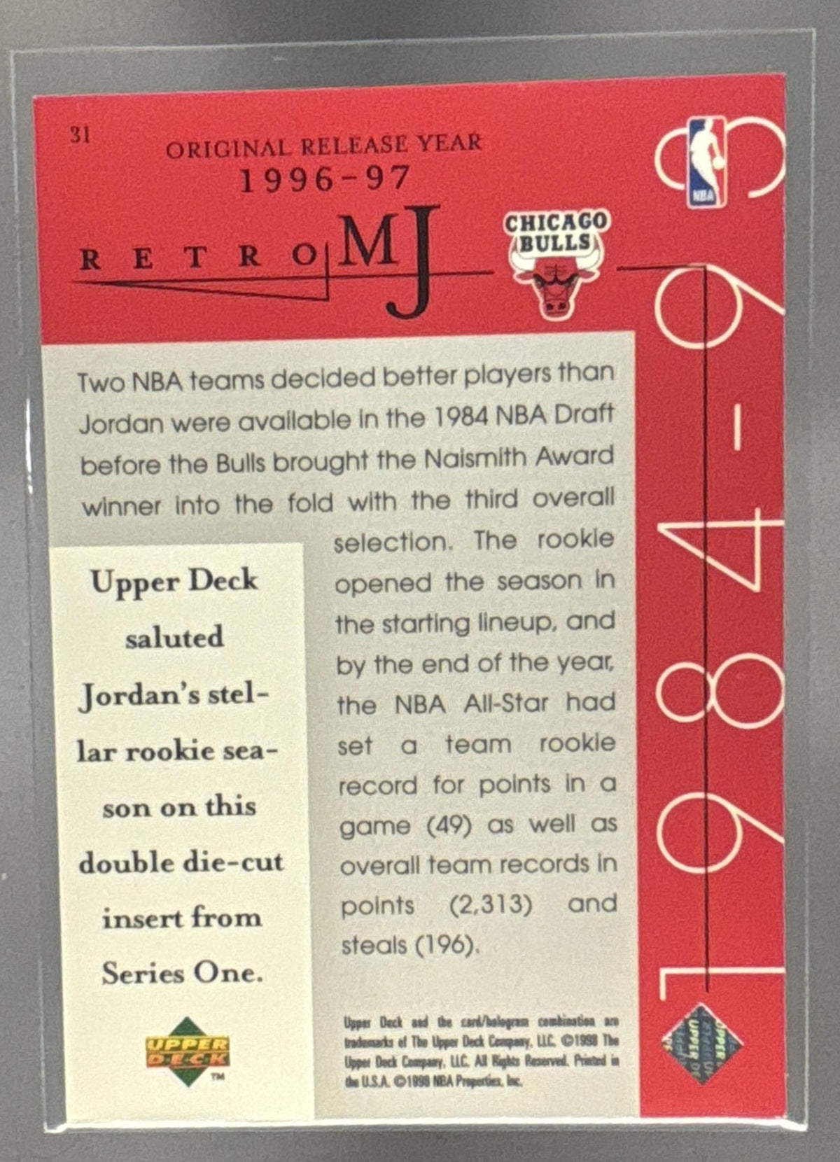 1998 Upper Deck Michael Jordan Career Collection MJ Retro 96-97 UD R #31