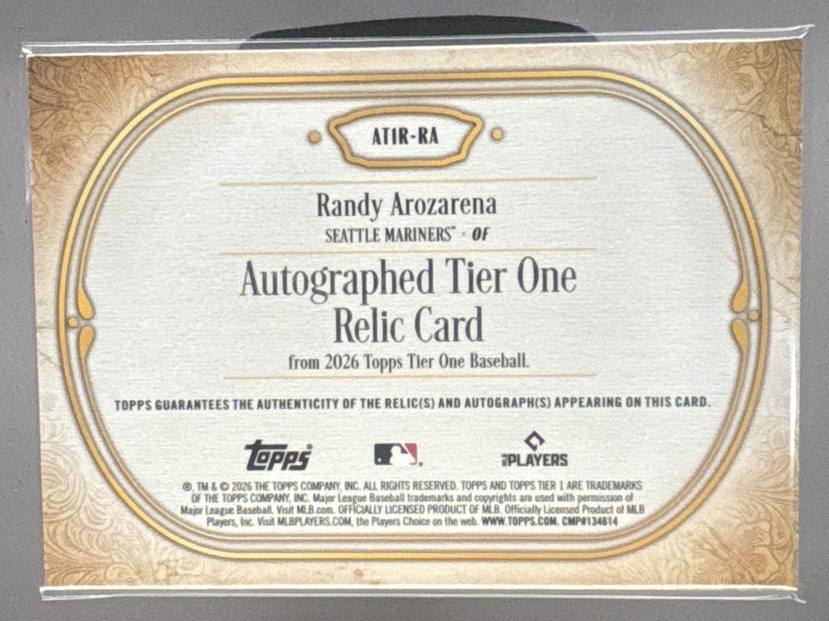 2026 Topps Tier One Randy Arozarena #AT1R-RA Auto Relic 3/199 MEM Mariners
