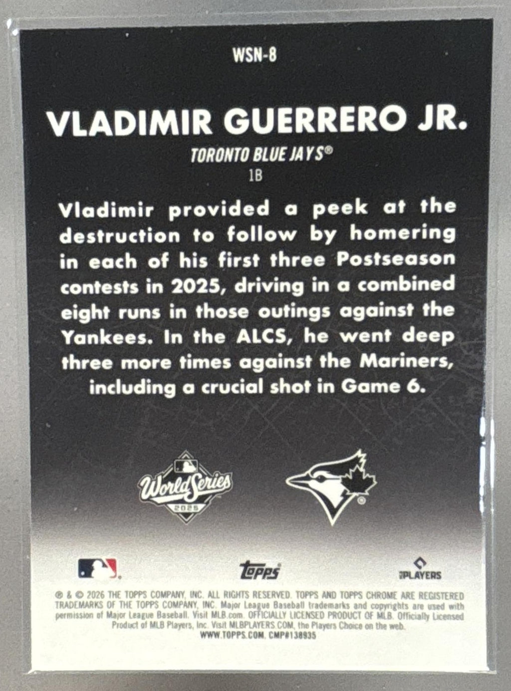 2026 Topps Chrome Vladimir Guerrero Jr. #WSN-8 World Series at Night SSP