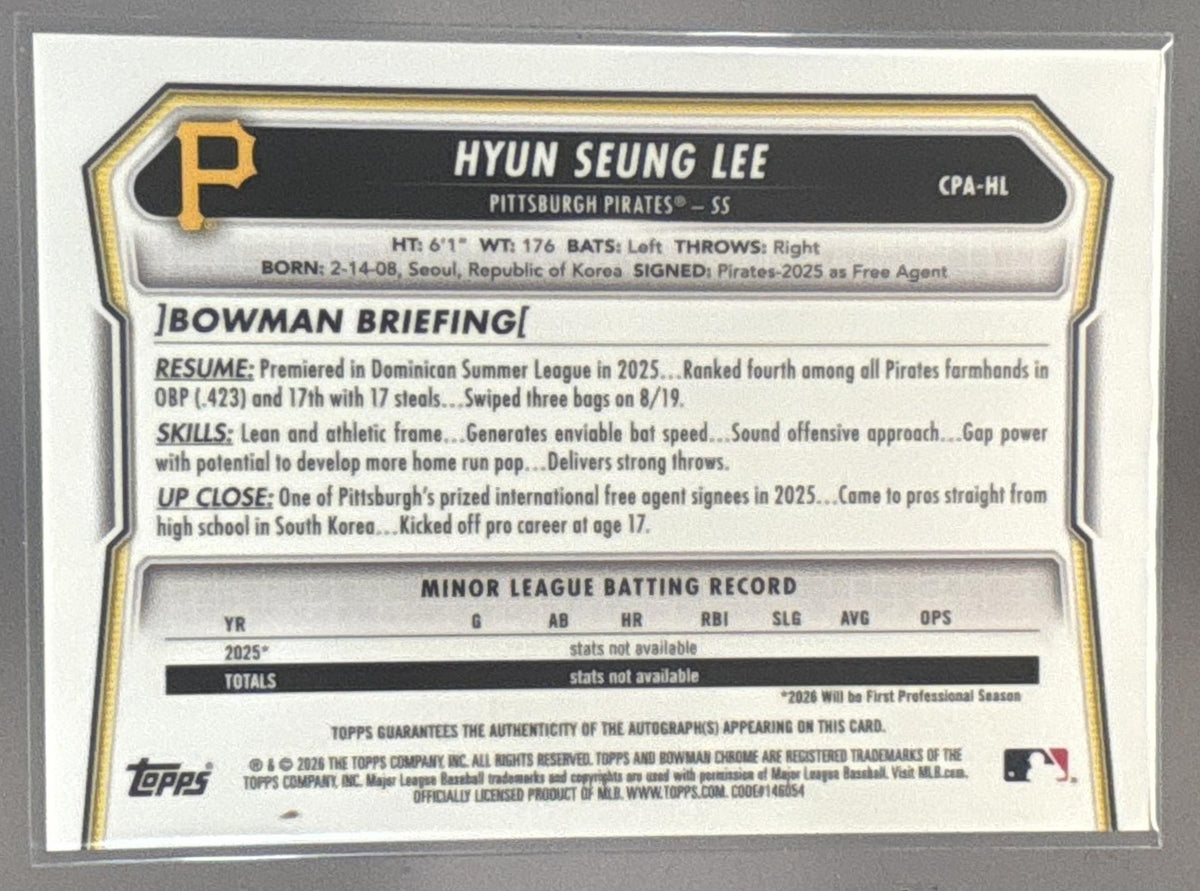 2026 Bowman Chrome Hyun Seung Lee #CPA-HL Auto 1st Prospect Pirates