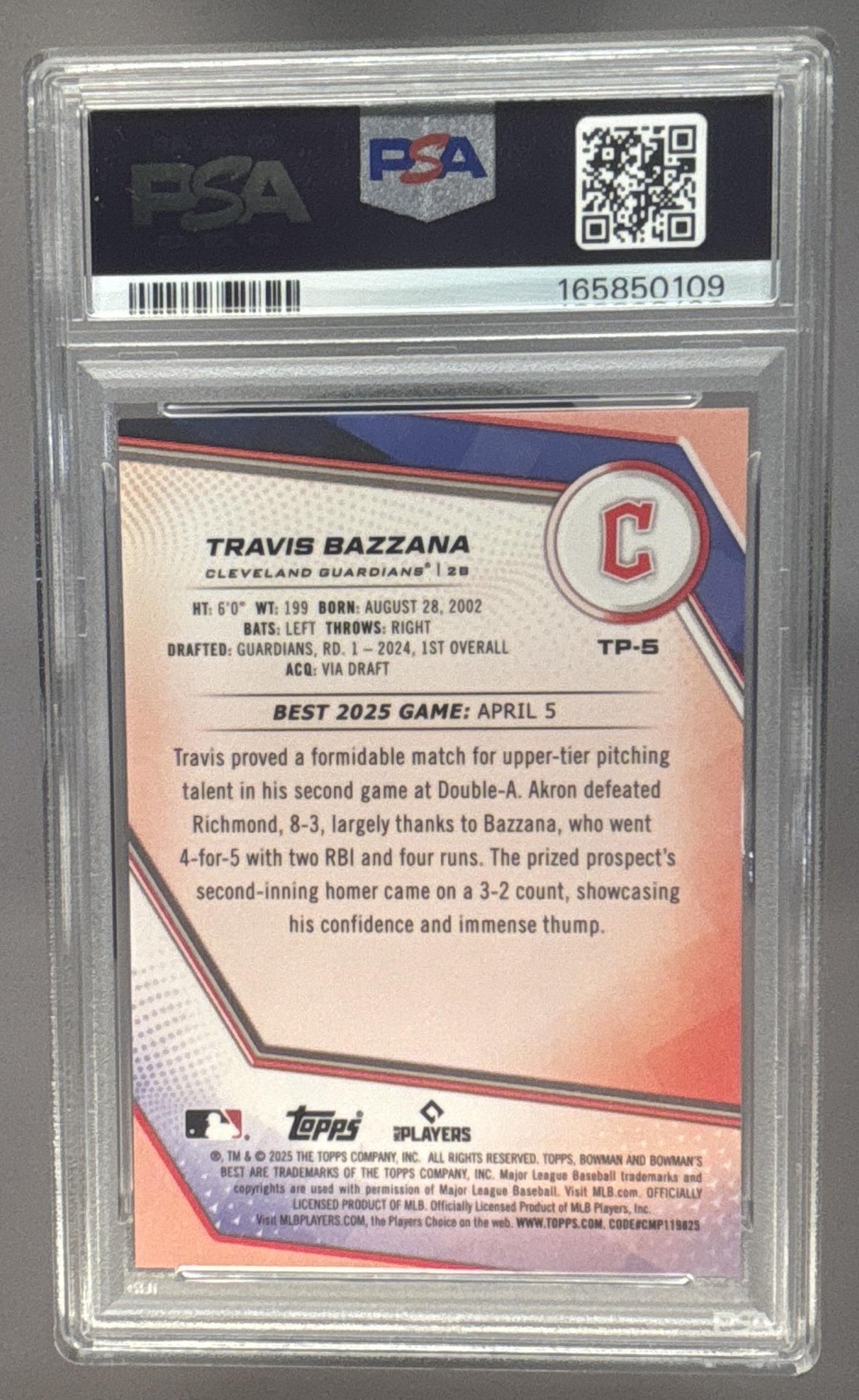 2025 Bowman's Best Travis Bazzana #TP-5 Top Prospects Yellow Lazer /75 PSA 9