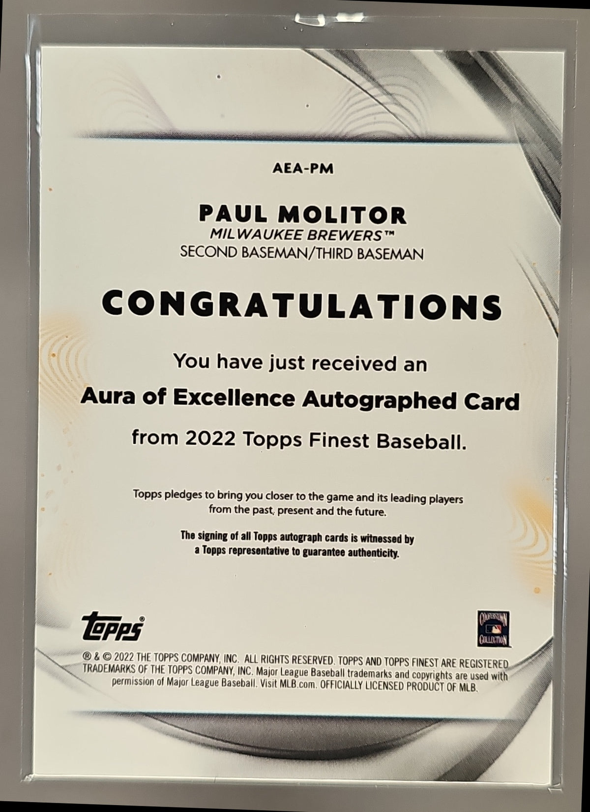 2022 Topps Finest Paul Molitor #AEA-PM Aura of Excellence Auto 15/50 Brewers