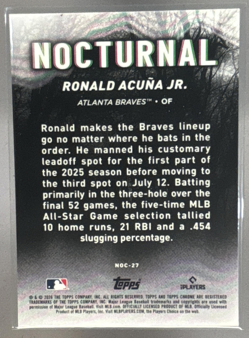 2026 Topps Chrome Black Ronald Acuna Jr. #NOC-27 Nocturnal SSP Braves
