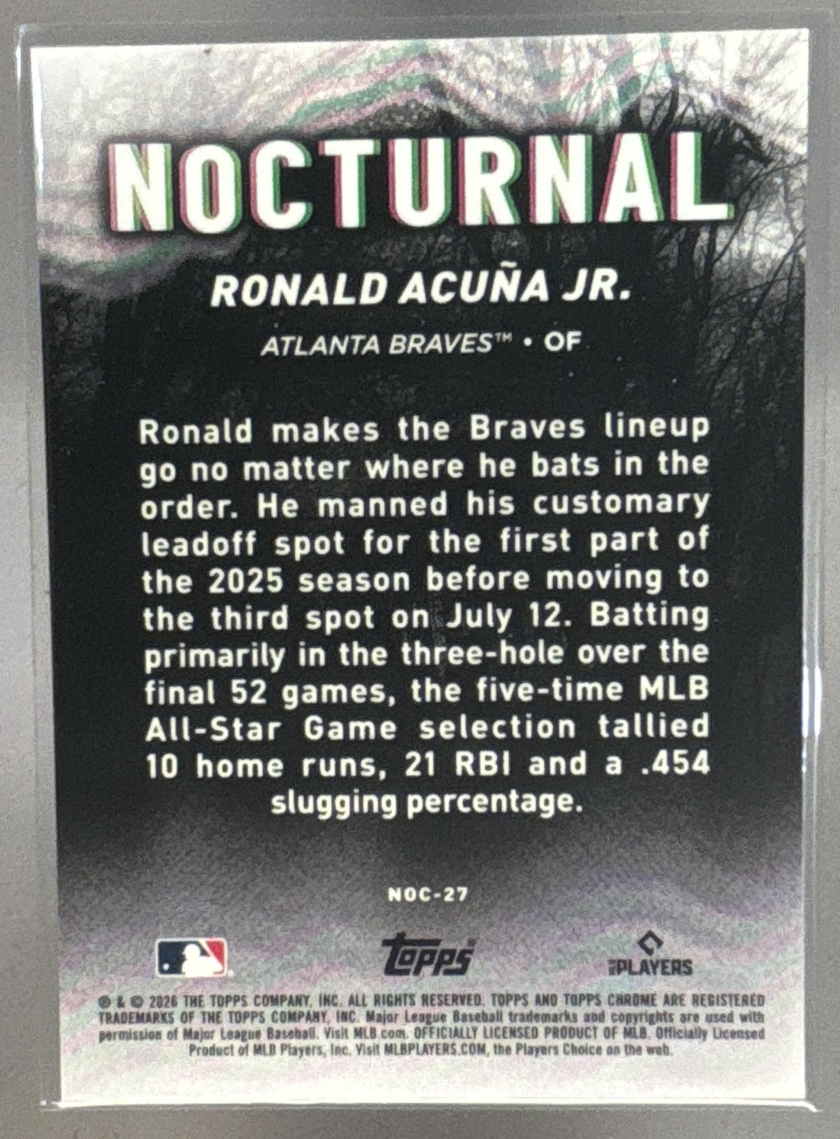 2026 Topps Chrome Black Ronald Acuna Jr. #NOC-27 Nocturnal SSP Braves