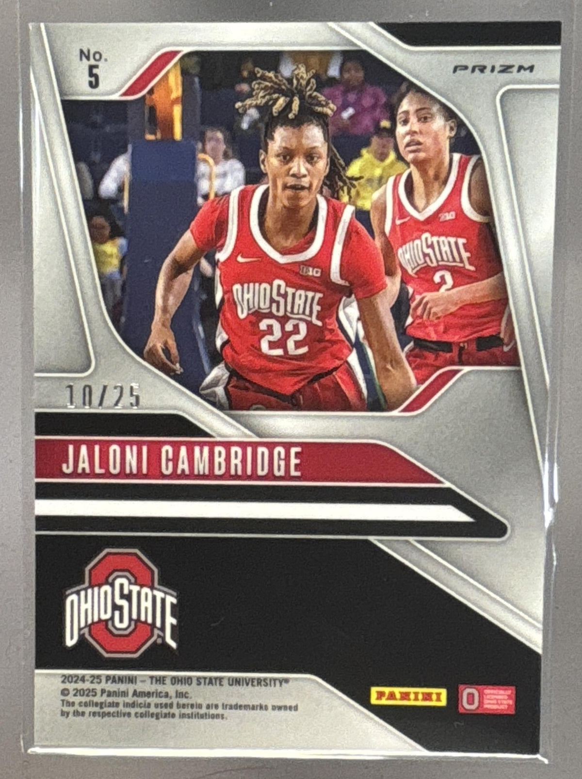 2025 Panini Ohio State University Jaloni Cambridge #5 Prizm Silver Vinyl /25