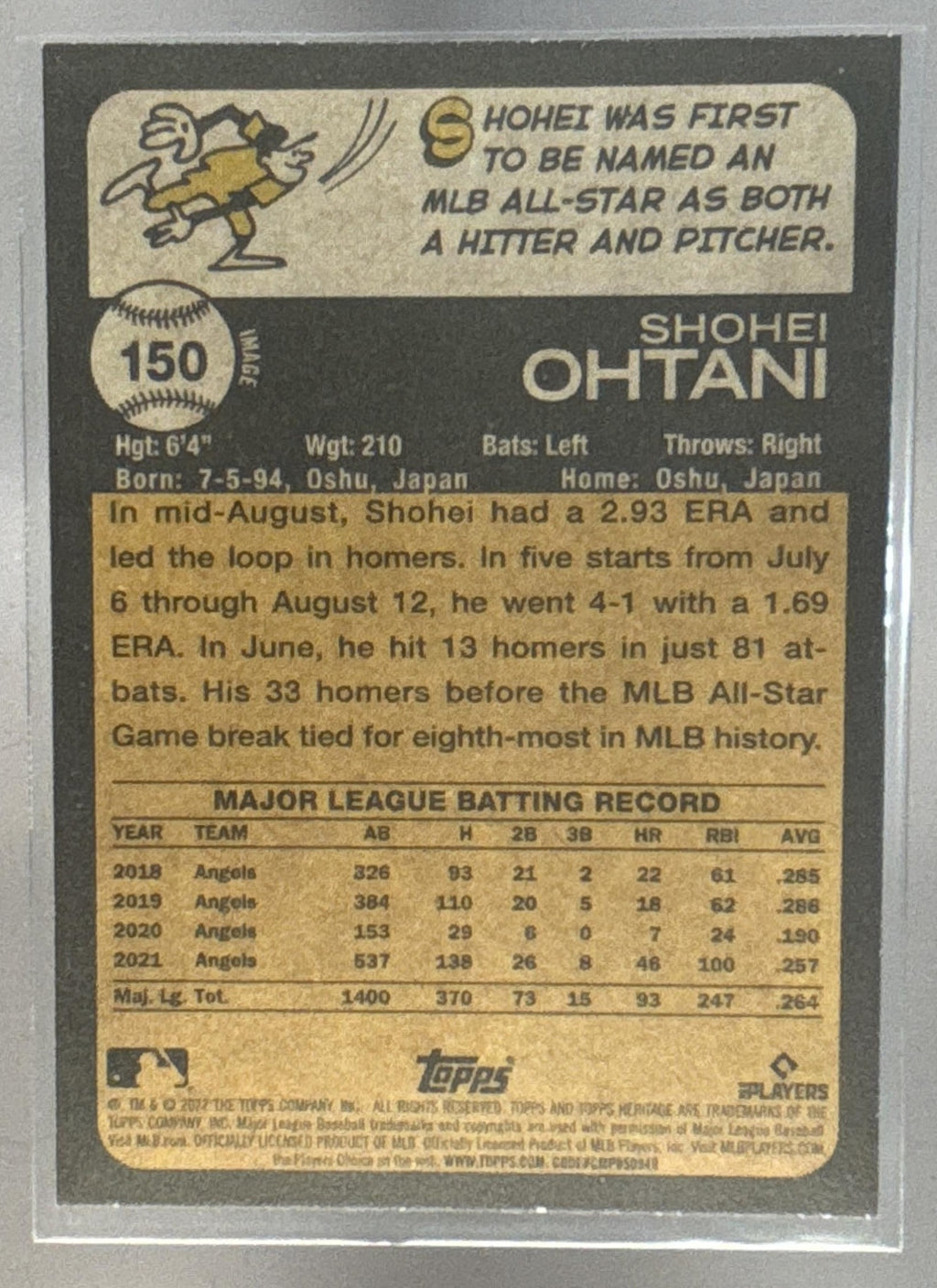 2022 Topps Heritage Shohei Ohtani #150e SP VAR Angels