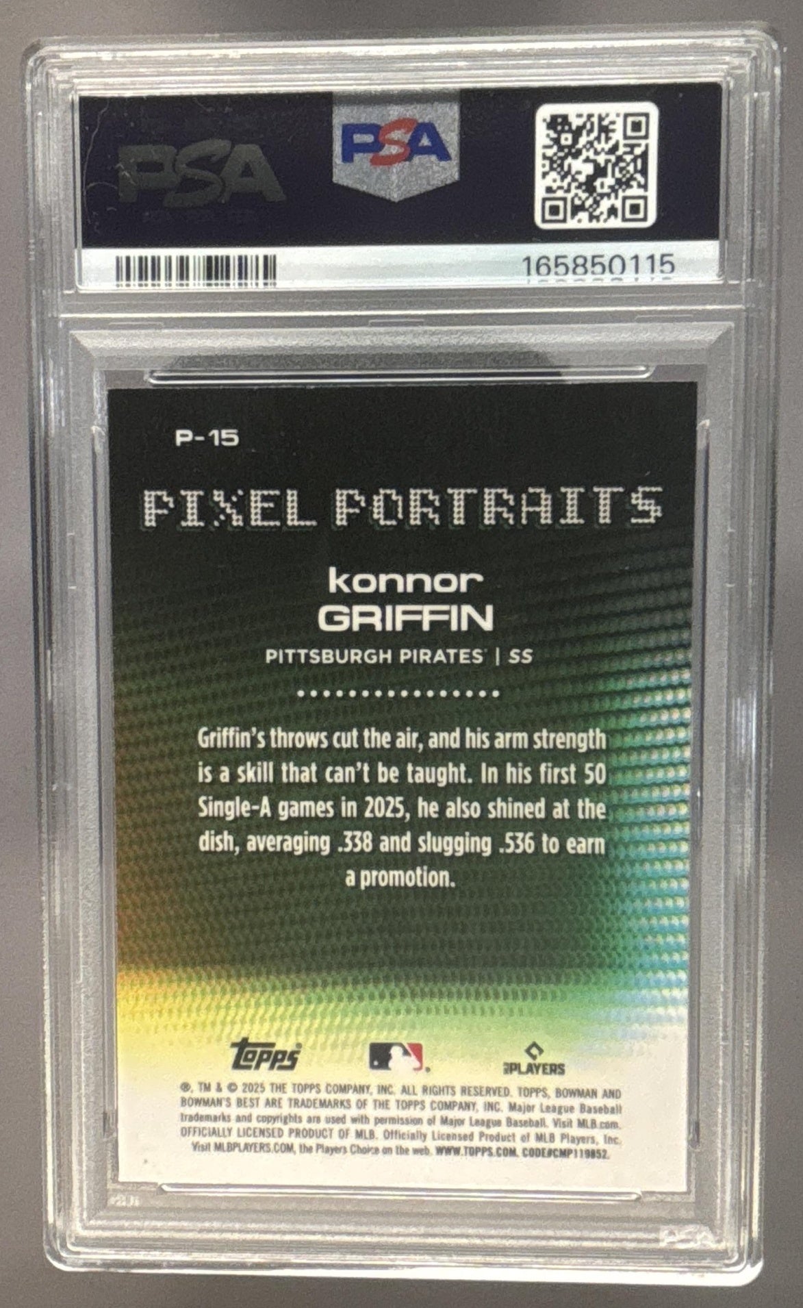 2025 Bowman's Best Konnor Griffin #P-15 Pixel Portraits Pirates PSA 10