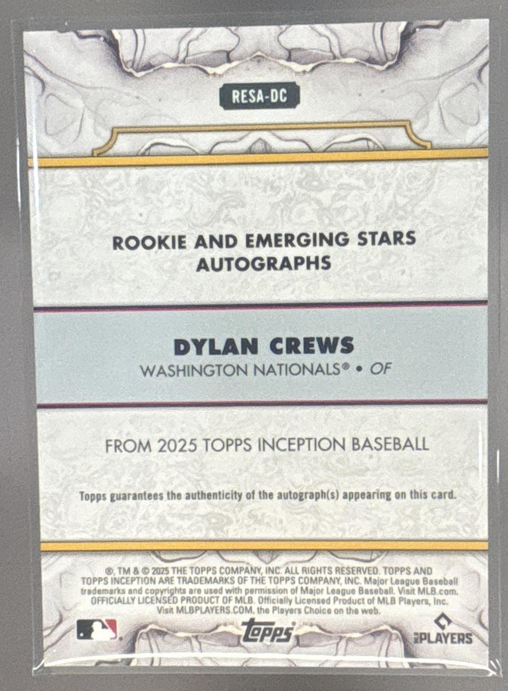 2025 Topps Inception Dylan Crews #RESA-DC Rookies And Emerging Stars Auto RC
