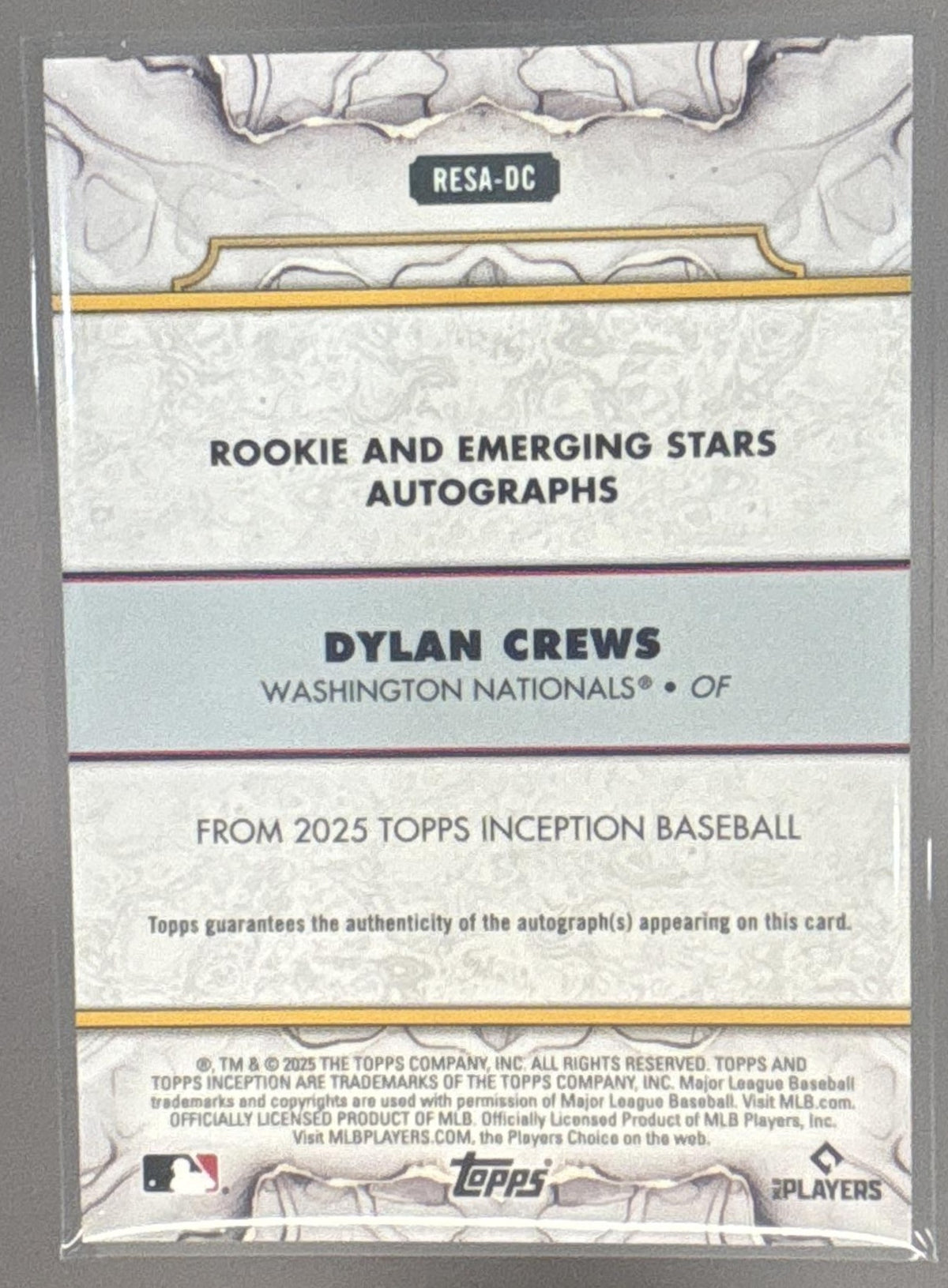 2025 Topps Inception Dylan Crews #RESA-DC Rookies And Emerging Stars Auto RC