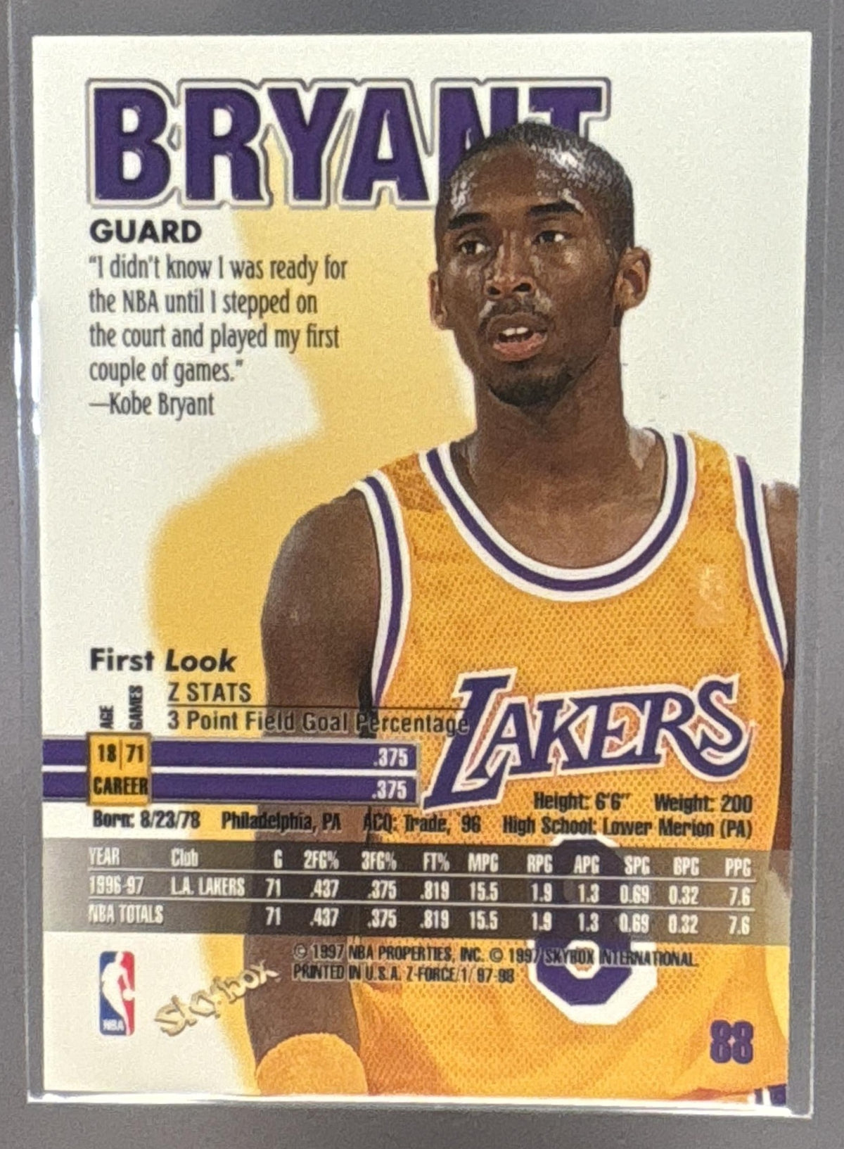 1997-98 Skybox Z-Force Kobe Bryant #88 Lakers