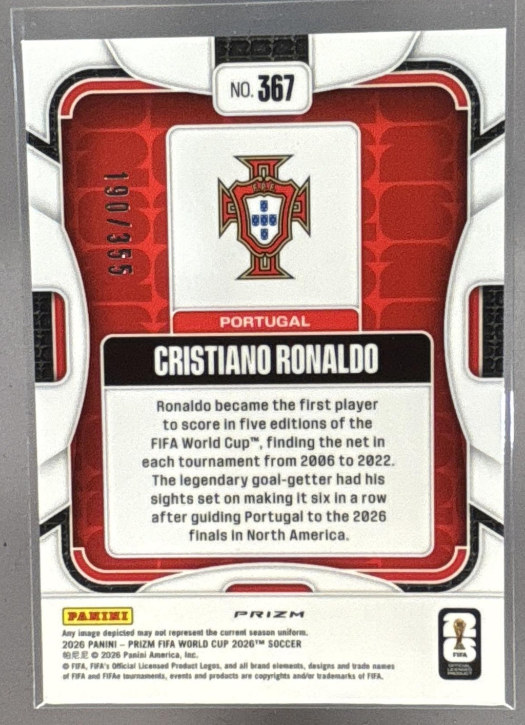 2026 Panini Prizm World Cup Cristiano Ronaldo #367 Purple Disco 190/355 Portugal