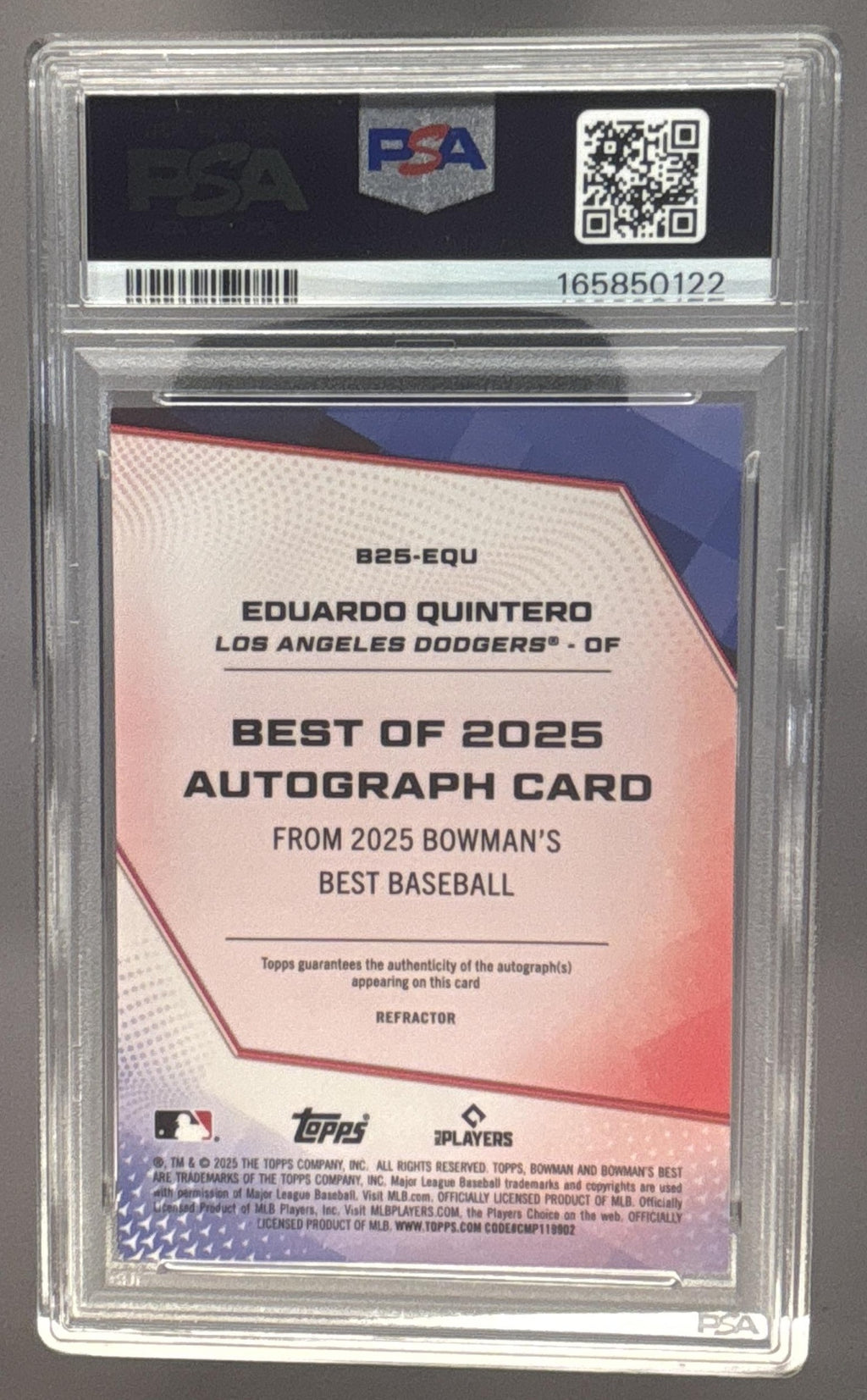 2025 Bowman's Best Eduardo Quintero #B25-EQU Best of 2025 Refractor Auto PSA 9