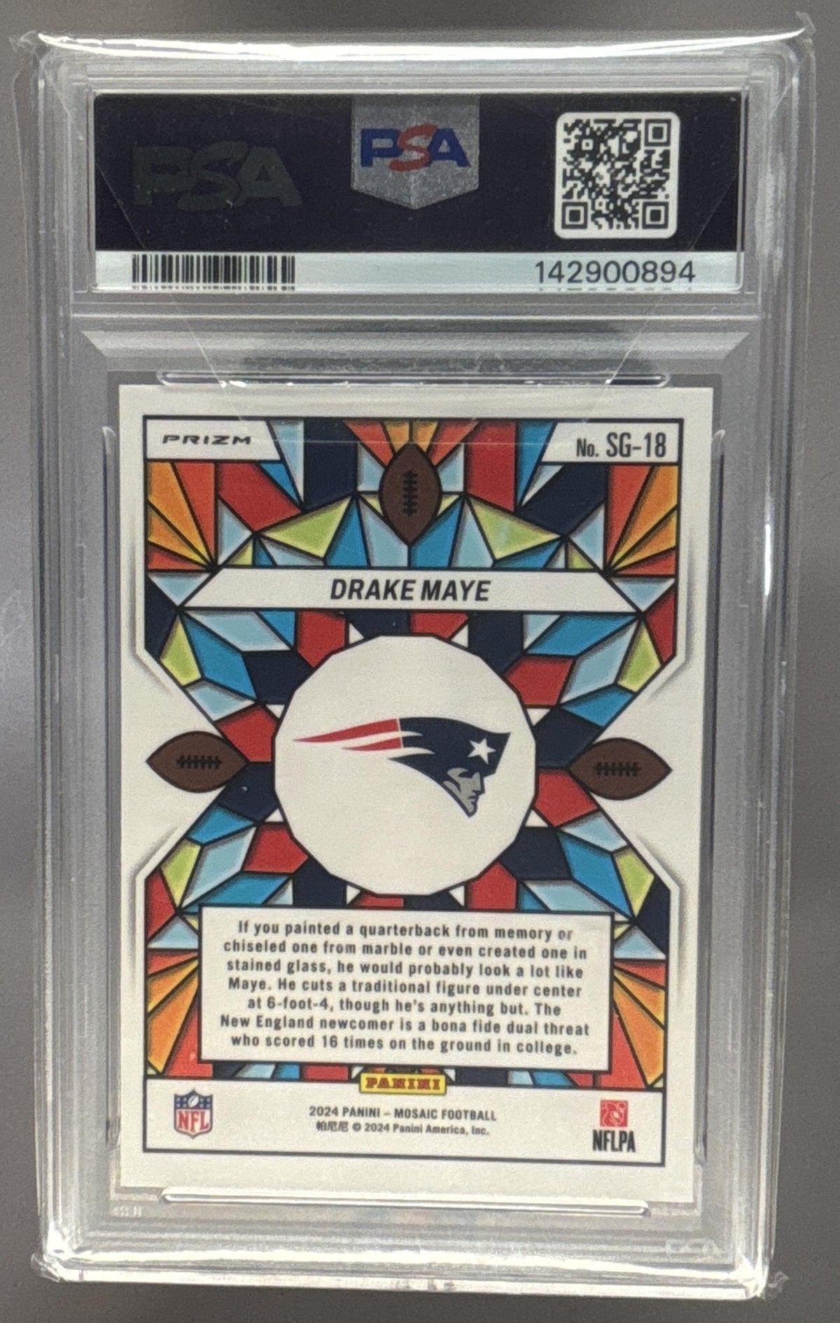2024 Panini Mosaic Drake Maye #SG-18 Stained Glass RC Patriots PSA 9