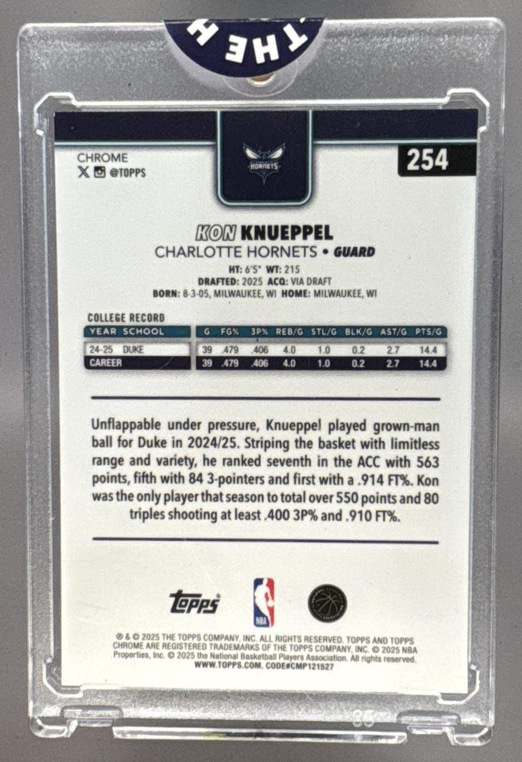 2025-26 Topps Chrome Kon Knueppel #254 X-Fractor RC Hornets