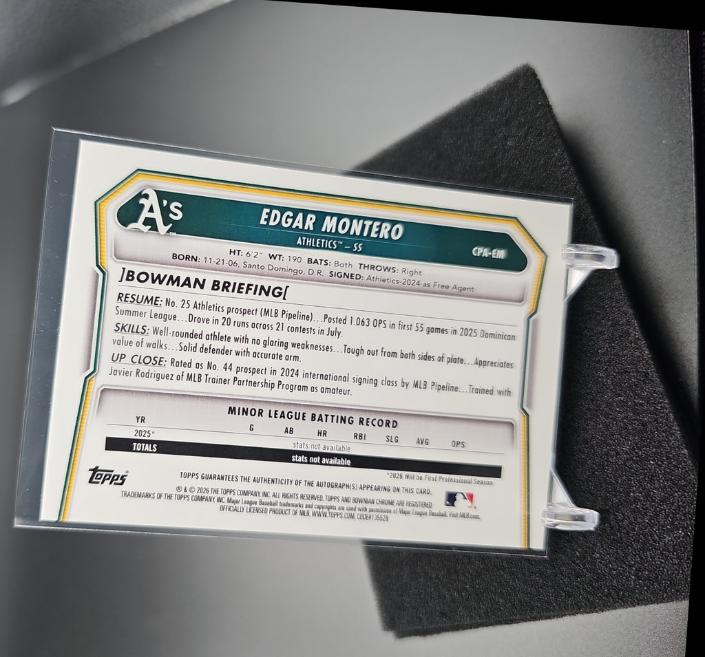 2026 Bowman Edgar Montero #CPA-EM Chrome Auto Black X-Fractor /10 1st Prospect image 1