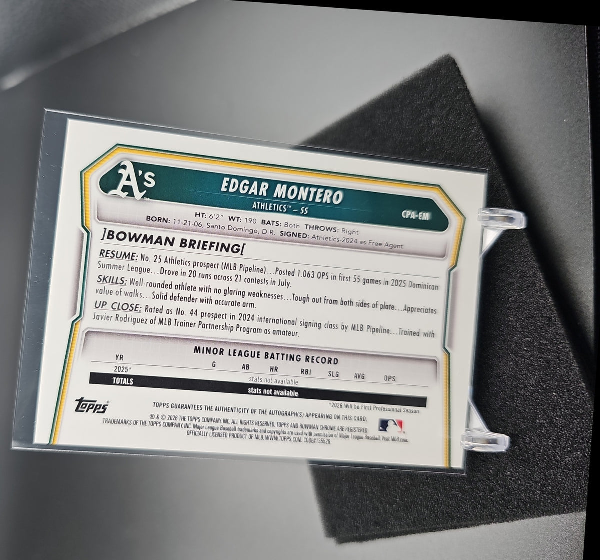 2026 Bowman Edgar Montero #CPA-EM Chrome Auto Black X-Fractor /10 1st Prospect image 1